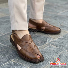 Load image into Gallery viewer, Brown Unique Style Handmade Peshawari Chappal
