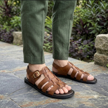 Load image into Gallery viewer, Brown Leather Gladiator Sandals for Men: Handmade Comfortable Summer Sandals
