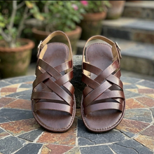Load image into Gallery viewer, Genuine Leather Brown Sandals: Handmade Men's Slingback Shoes
