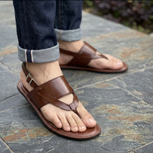 Load image into Gallery viewer, Handcrafted Brown Leather Flip Flops: Men's Genuine Leather Sandals
