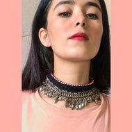 Choker Necklace with Silver Metal Heart Beads