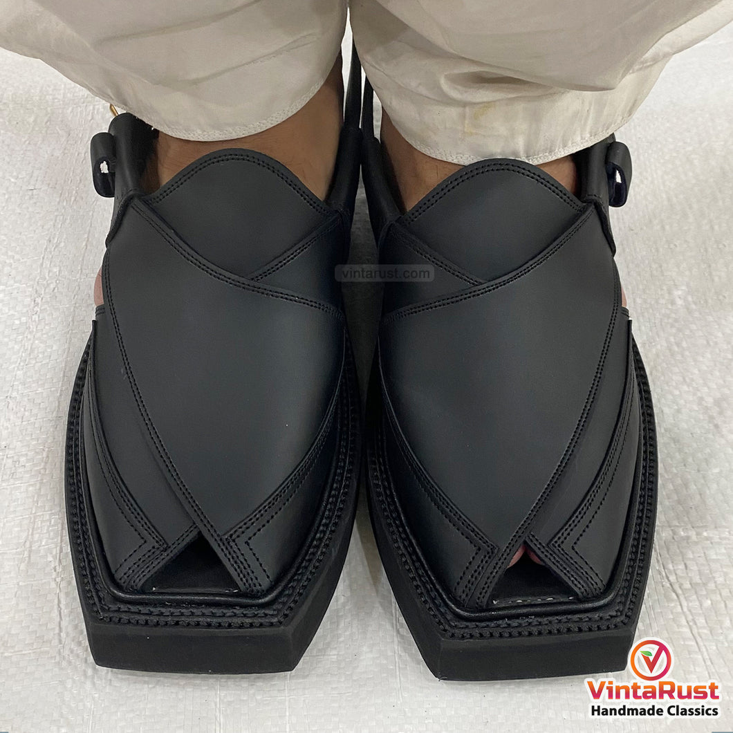 Classic Black Leather Peshawari Sandals for Men's