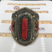 Load image into Gallery viewer, Coral Stone Ethnic Tribal Cuff Bracelet
