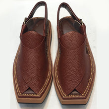 Load image into Gallery viewer, Dark Brown Dotted Leather Peshawari Chappal
