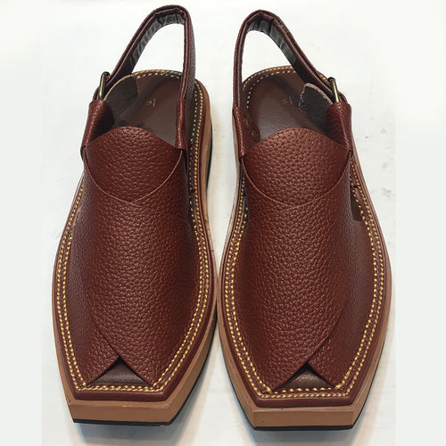 Dark Brown Dotted Leather Peshawari Chappal