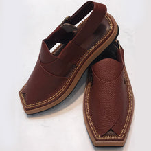 Load image into Gallery viewer, Dark Brown Dotted Leather Peshawari Chappal
