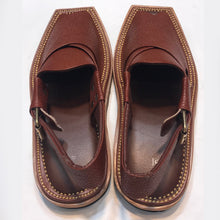 Load image into Gallery viewer, Dark Brown Dotted Leather Peshawari Chappal
