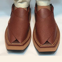 Load image into Gallery viewer, Dark Brown Dotted Leather Peshawari Chappal
