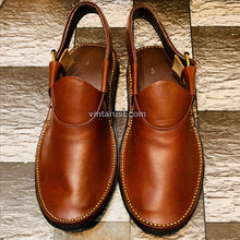 Load image into Gallery viewer, Dark Shiny Brown Leather Peshawari Chappal
