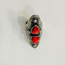 Load image into Gallery viewer, Ethnic Handmade Dual Red Stone Ring
