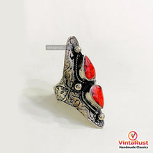 Load image into Gallery viewer, Ethnic Handmade Dual Red Stone Ring

