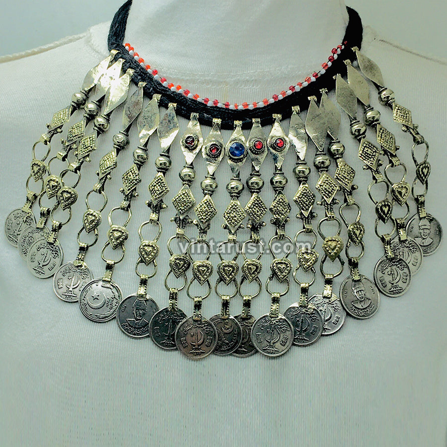 Ethnic Vintage Dangling Coins Choker Necklace