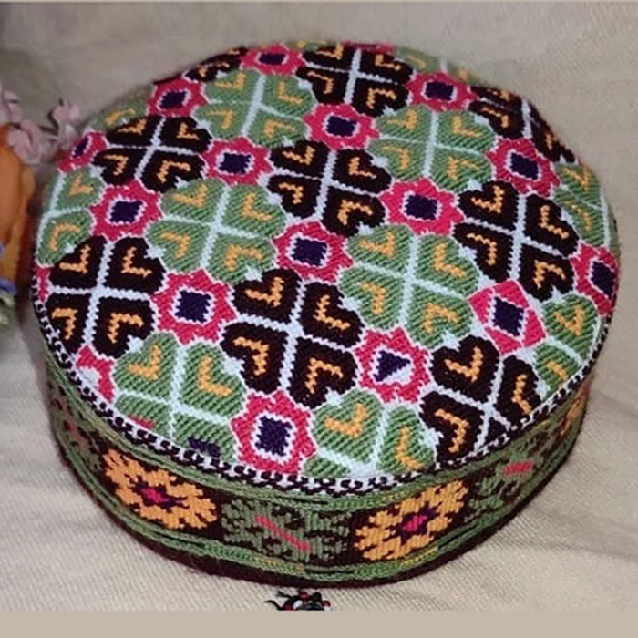 Floral Cap Hunza Headwear Winter Hat - Chunky Traditional Warm knit Hats Floral Cap Hunza Headwear Winter Hat – Vintarust main image 3
