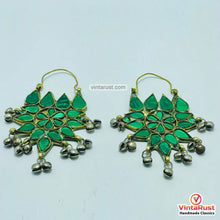 Load image into Gallery viewer, Ethnic Glass Stones Floral Earrings With Silver Bells
