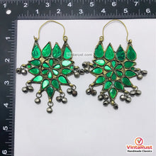 Load image into Gallery viewer, Ethnic Glass Stones Floral Earrings With Silver Bells

