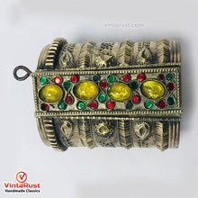 Load image into Gallery viewer, Golden Tribal Cuff Bracelet With Big Glass Stones
