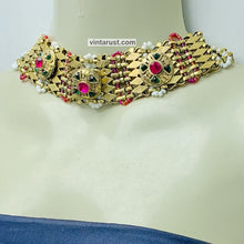 Load image into Gallery viewer, Golden Metal Collar Choker Necklace With Multicolor Stones
