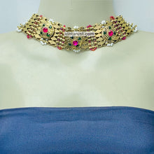 Load image into Gallery viewer, Golden Metal Collar Choker Necklace With Multicolor Stones
