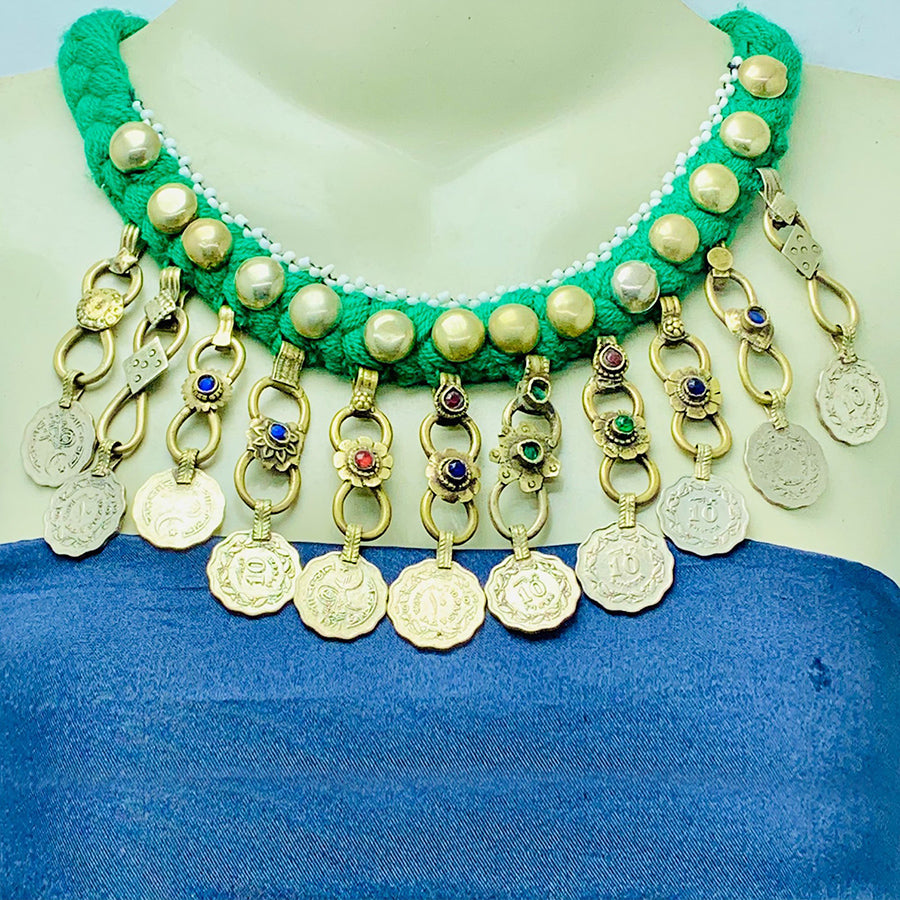 Green Vintage Coins Choker Necklace