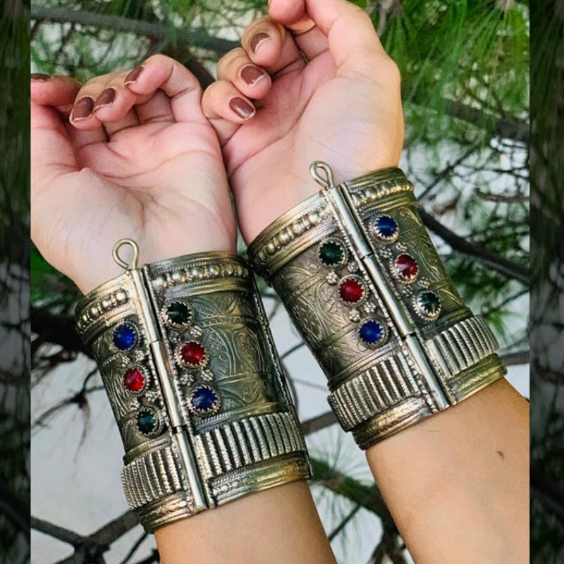 Gypsy Cuff Inlaid With Multicolor Glass Stones