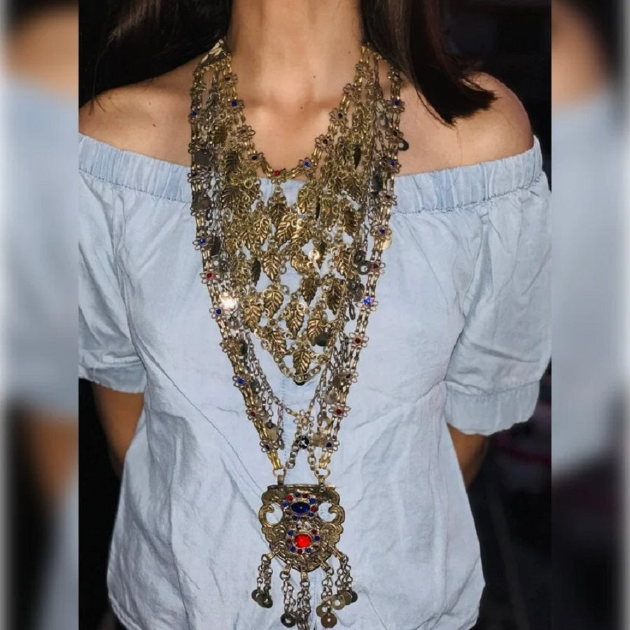 Silver Kuchi Multi Strands Bib Necklace