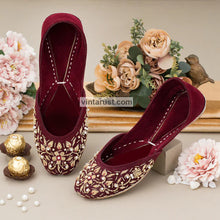Load image into Gallery viewer, Hand Embroidered Maroon Indian Ethnic Shoes
