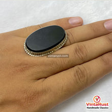 Load image into Gallery viewer, Handcrafted Black Gemstone Statement Silver Ring
