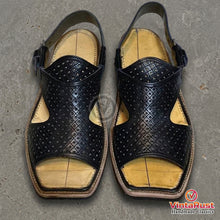 Load image into Gallery viewer, Handcrafted Black Leather Tribal Peshawari Sandals
