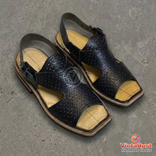 Load image into Gallery viewer, Handcrafted Black Leather Tribal Peshawari Sandals
