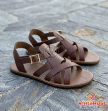 Load image into Gallery viewer, Handcrafted Brown Leather Gladiator Sandals
