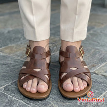 Load image into Gallery viewer, Handcrafted Brown Leather Gladiator Sandals
