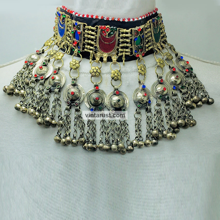 Handcrafted Collar Choker Necklace With Dangling Bells