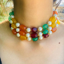 Load image into Gallery viewer, Handcrafted Colorful Stones and Pearls Choker Necklace
