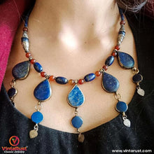 Load image into Gallery viewer, Stylish Lapis Lazuli Stone Necklace with Beaded Chain
