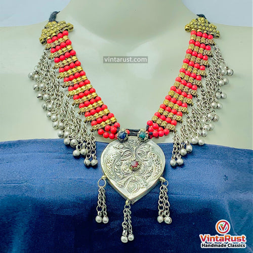 Beaded Chain Necklace With Silver Pendant