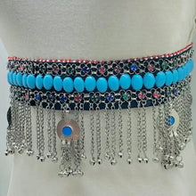 Load image into Gallery viewer, Handmade Belly Dance Belt With Turquoise Stones
