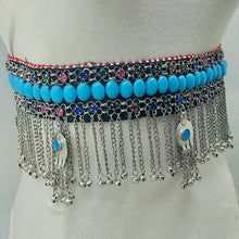 Load image into Gallery viewer, Handmade Belly Dance Belt With Turquoise Stones
