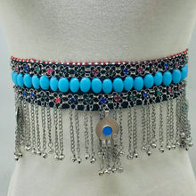 Load image into Gallery viewer, Handmade Belly Dance Belt With Turquoise Stones
