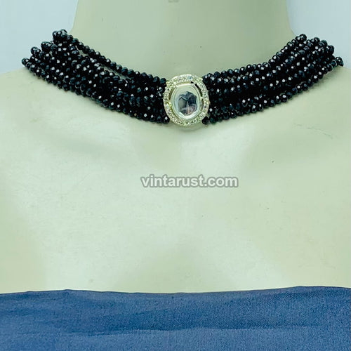 Handmade Black Beaded Multilayered Choker Necklace