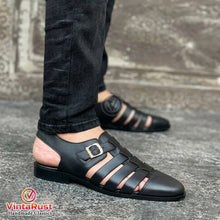 Load image into Gallery viewer, Men's Black Genuine Leather Fisherman Sandals
