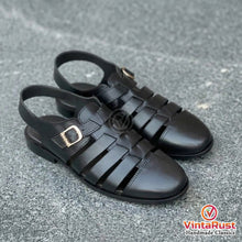 Load image into Gallery viewer, Men's Black Genuine Leather Fisherman Sandals
