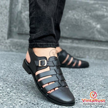 Load image into Gallery viewer, Men's Black Genuine Leather Fisherman Sandals
