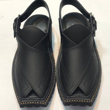 Load image into Gallery viewer, Black Leather Handmade Peshawari Chappal
