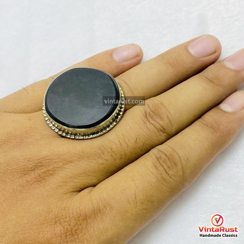 Handmade Black Onyx Silver Adjustable Unisex Ring