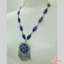 Load image into Gallery viewer, Handmade Blue Glass Stone Tassel Statement Necklace
