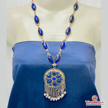Load image into Gallery viewer, Handmade Blue Glass Stone Tassel Statement Necklace
