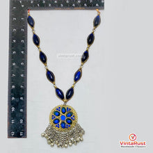Load image into Gallery viewer, Handmade Blue Glass Stone Tassel Statement Necklace
