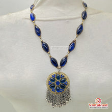 Load image into Gallery viewer, Handmade Blue Glass Stone Tassel Statement Necklace
