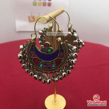 Load image into Gallery viewer, Blue Kuchi Bali Earrings With Small Silver Bells
