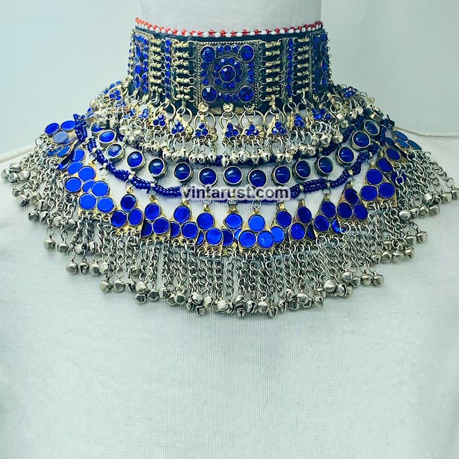Handmade Blue Kuchi Ethnic Choker Necklace